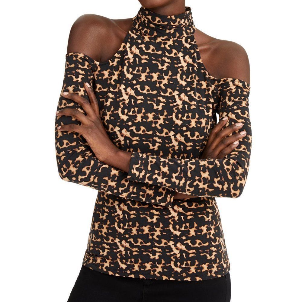 INC Printed Cold-Shoulder Tortoise Shell Print Top size Large - NEW